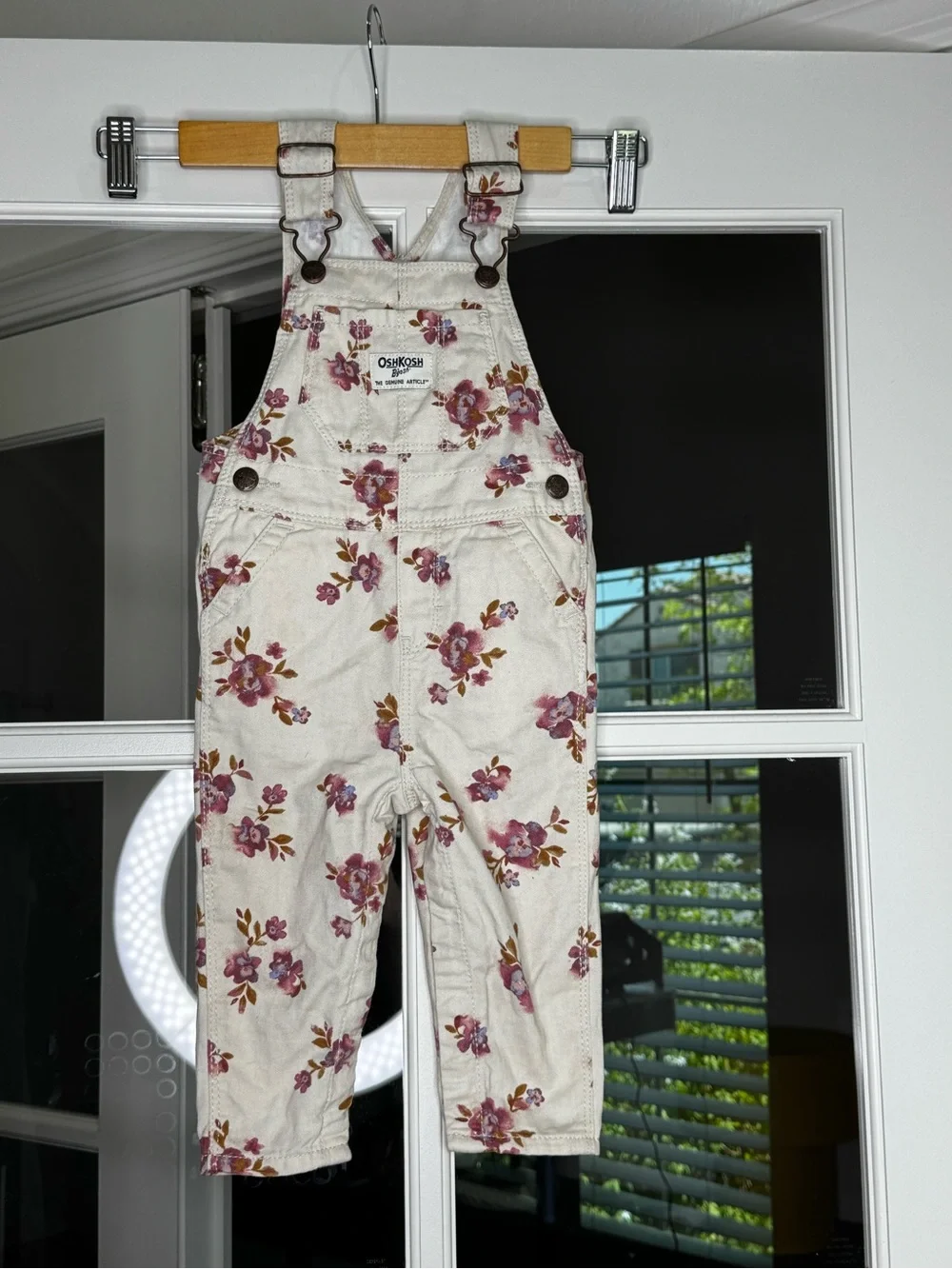 OshKosh B'gosh Cream Overalls with Pink Floral Print